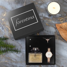 Forentina Rose Metal Kol Saati Melek Kolye Küpe Parfüm Hediye Set PS2812